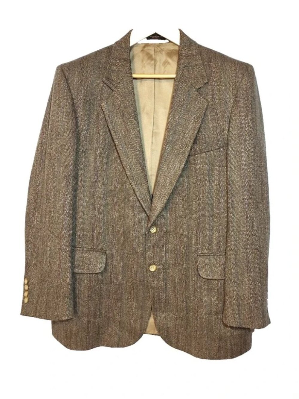 LeMar Clothes Brown Tweed Red Blue Threads 2 Button Front 1 Vent Wool USA 44โ